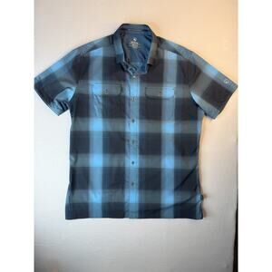 KUHL Mens Medium Blue Plaid Short Sleeve Metal Button Up Shirt